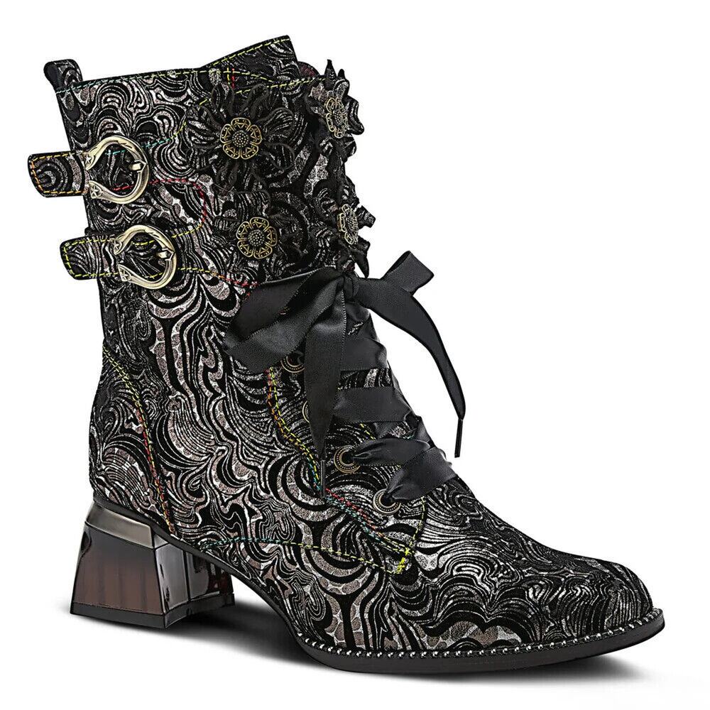 L'Artiste by Spring Step Womens Originala Metallic Suede Boots -- Black NEW